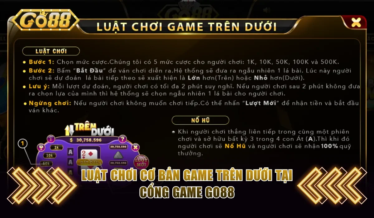 Trên Dưới Go88 - Khám Phá Mini Game Đổi Thưởng Siêu Hấp Dẫn 3 Luật chơi cơ bản game Trên Dưới tại cổng game Go88